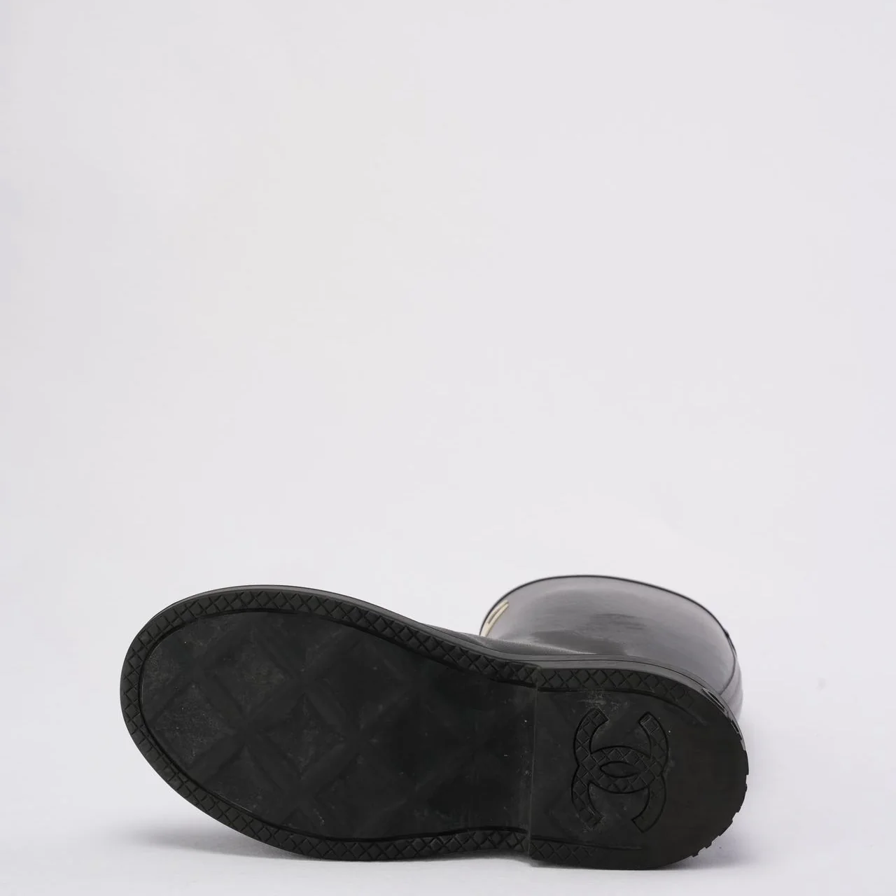 Chanel Classic Rain Boots in Black / White With CC Logo 38