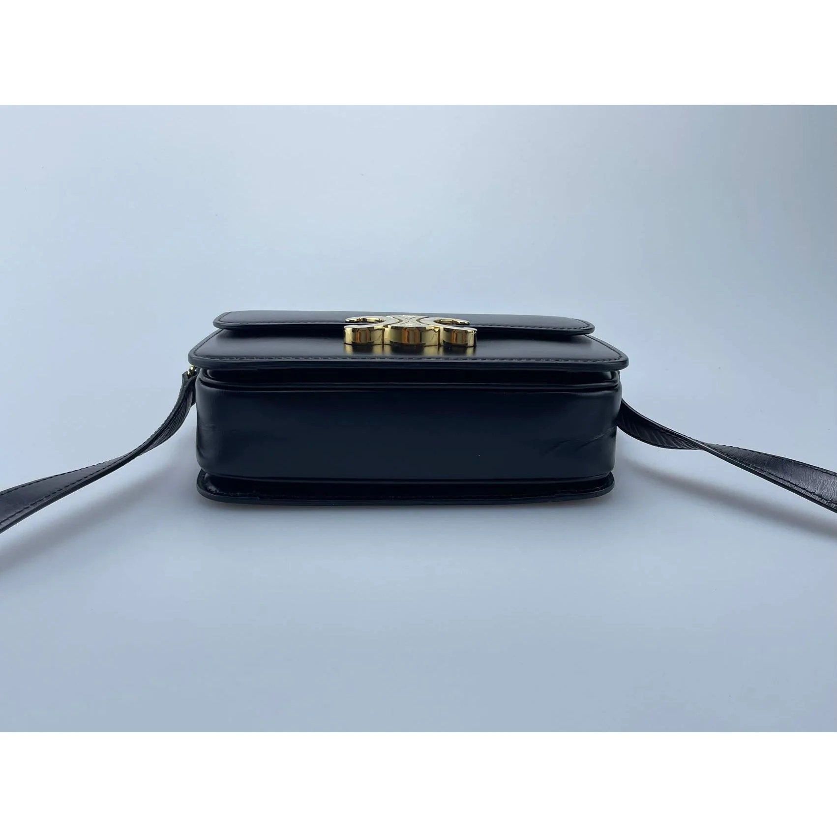 used-Celine Black Teen Triomphe Bag in Shiny Calfskin Leather with Gold Hardware-MILOURA