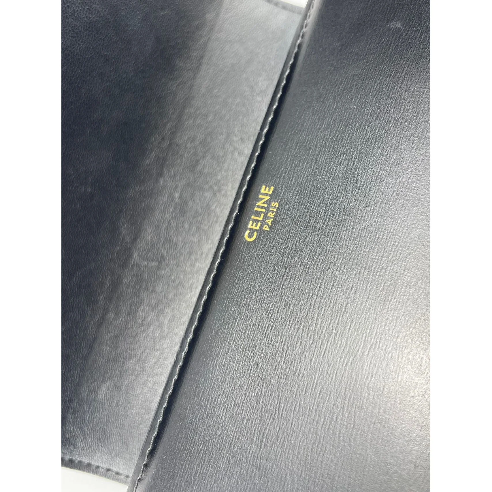 used-Celine Black Teen Triomphe Bag in Shiny Calfskin Leather with Gold Hardware-MILOURA