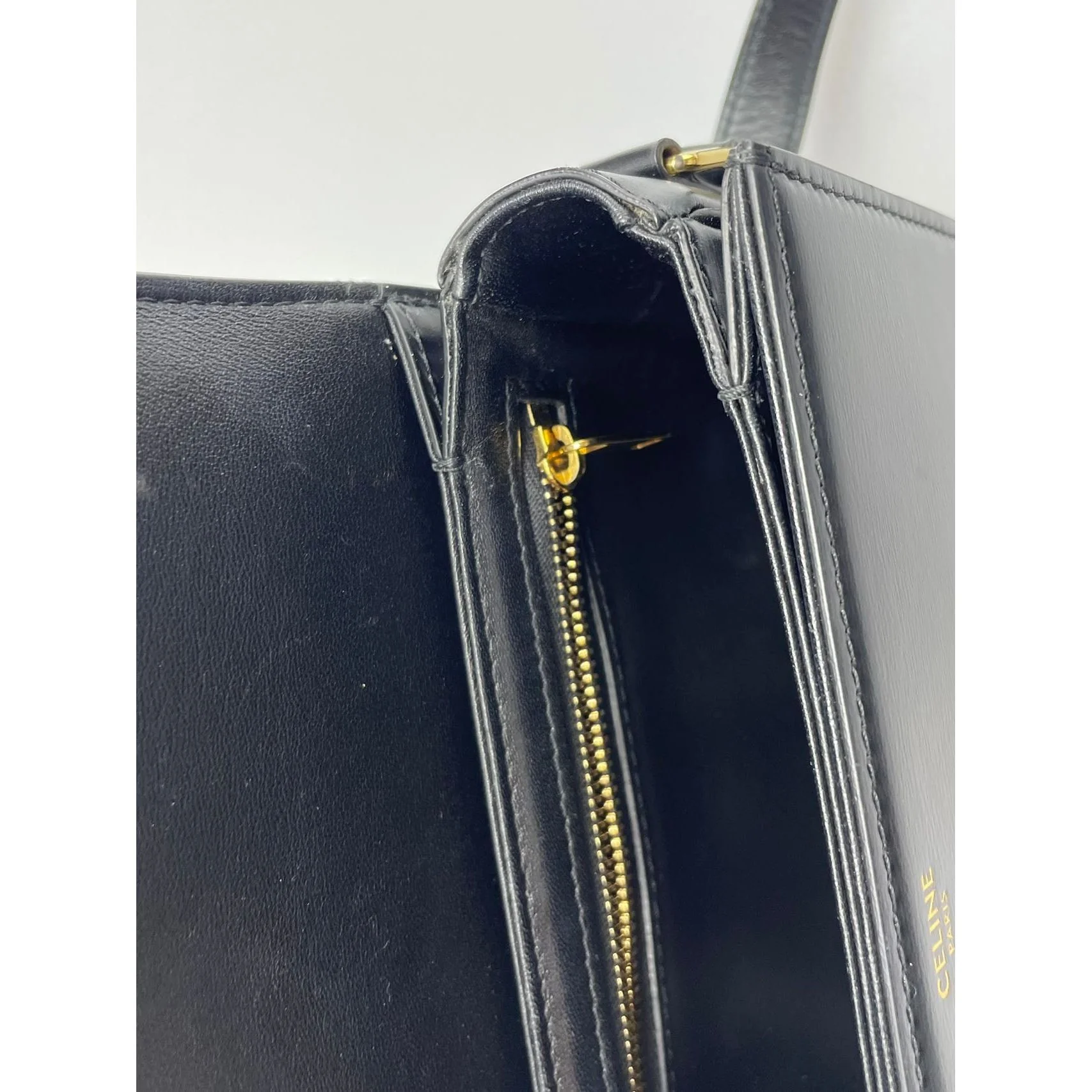 used-Celine Black Teen Triomphe Bag in Shiny Calfskin Leather with Gold Hardware-MILOURA