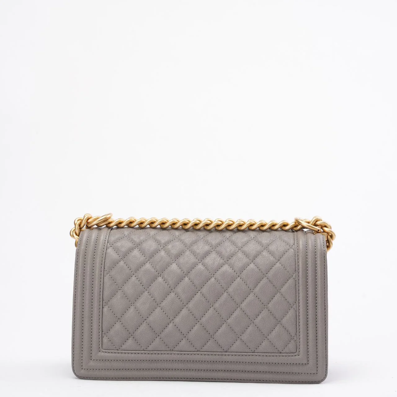 Chanel Boy Medium Grey Flap Bag Quilted Caviar 2019