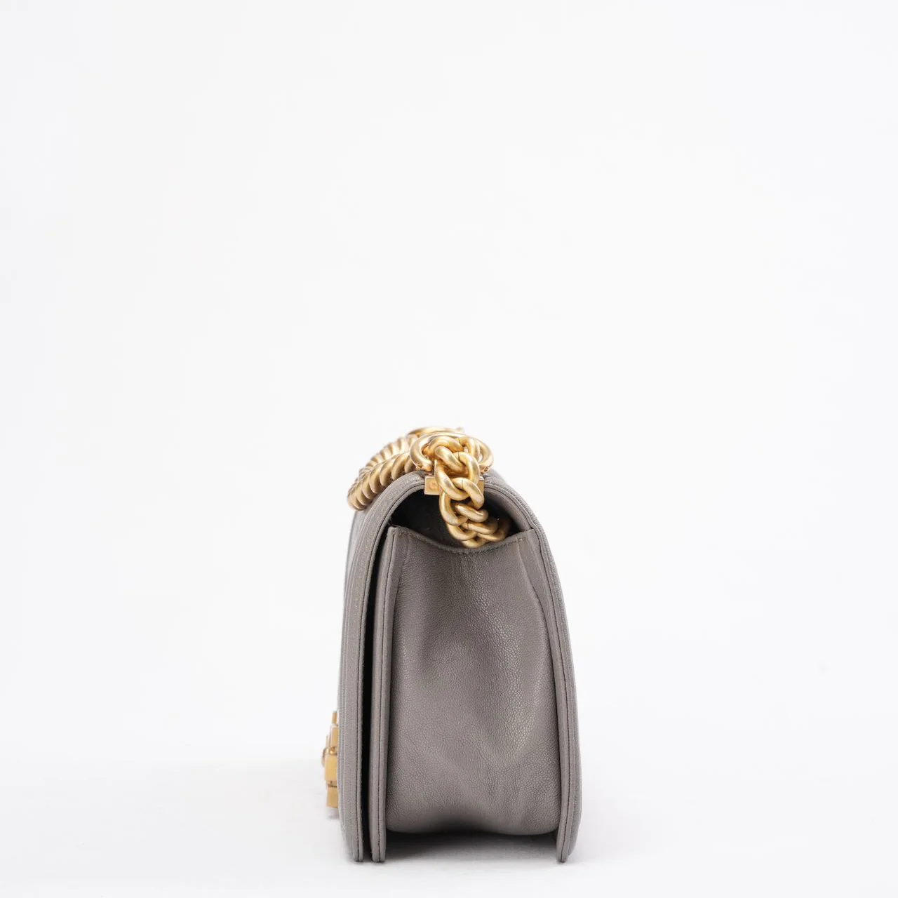 Chanel Boy Medium Grey Flap Bag Quilted Caviar 2019