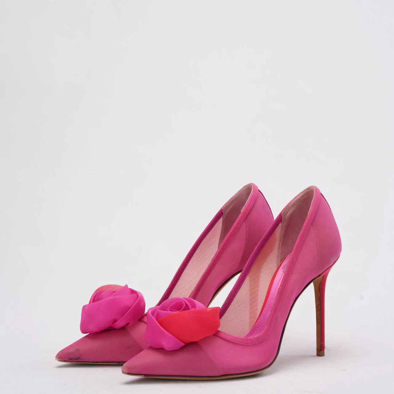 Christian Dior Pink Satin Pointed-Toe Pumps 38D