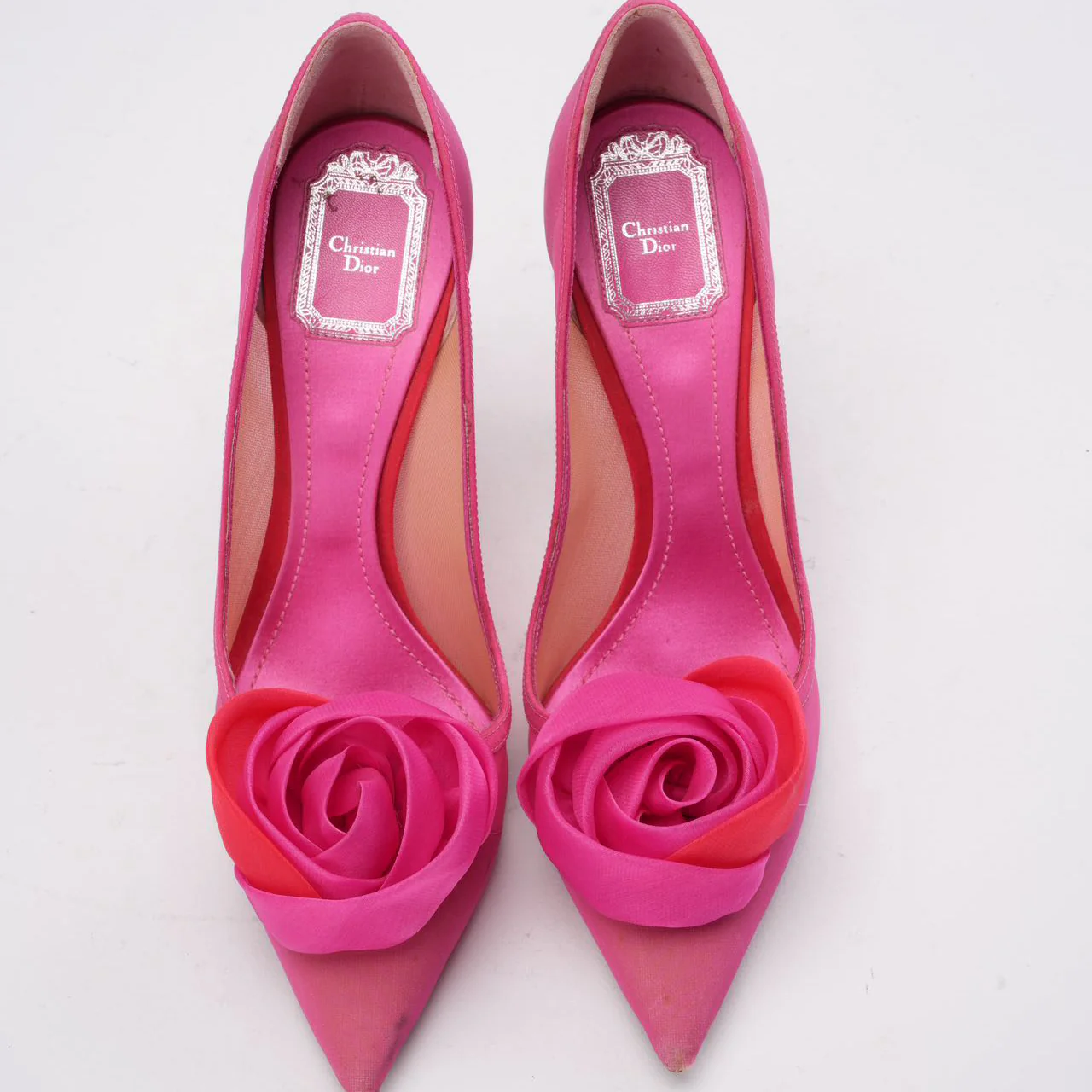 Christian Dior Pink Satin Pointed-Toe Pumps 38D