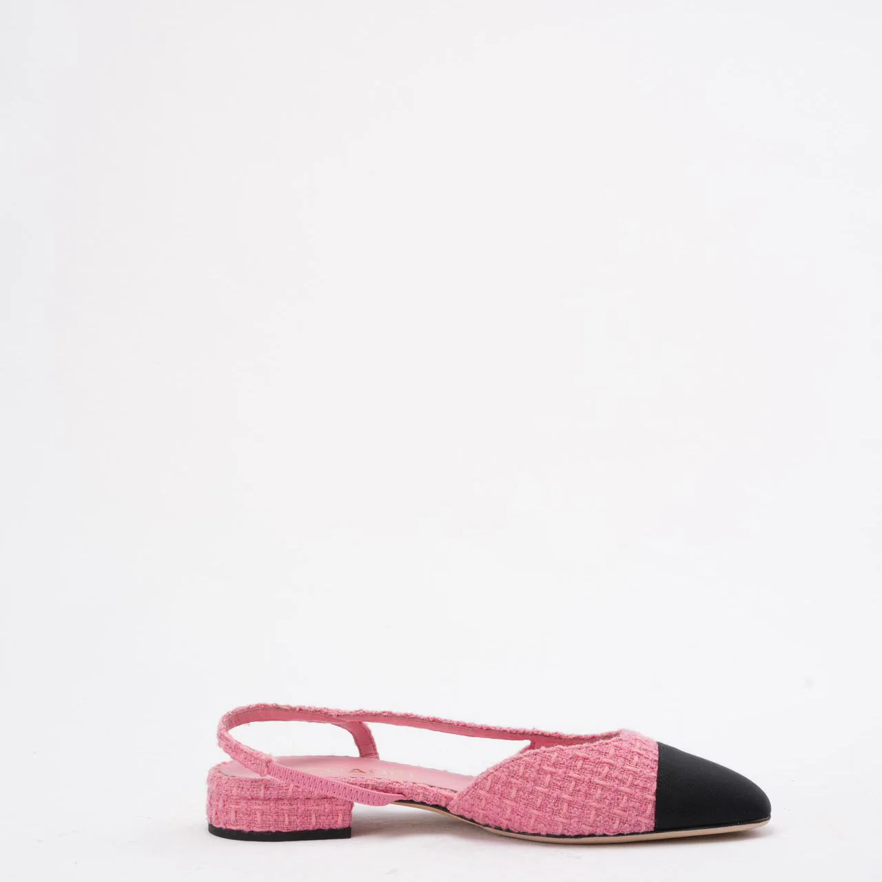 Chanel Pink/Black Tweed Cap Toe CC Slingback Pumps 38C