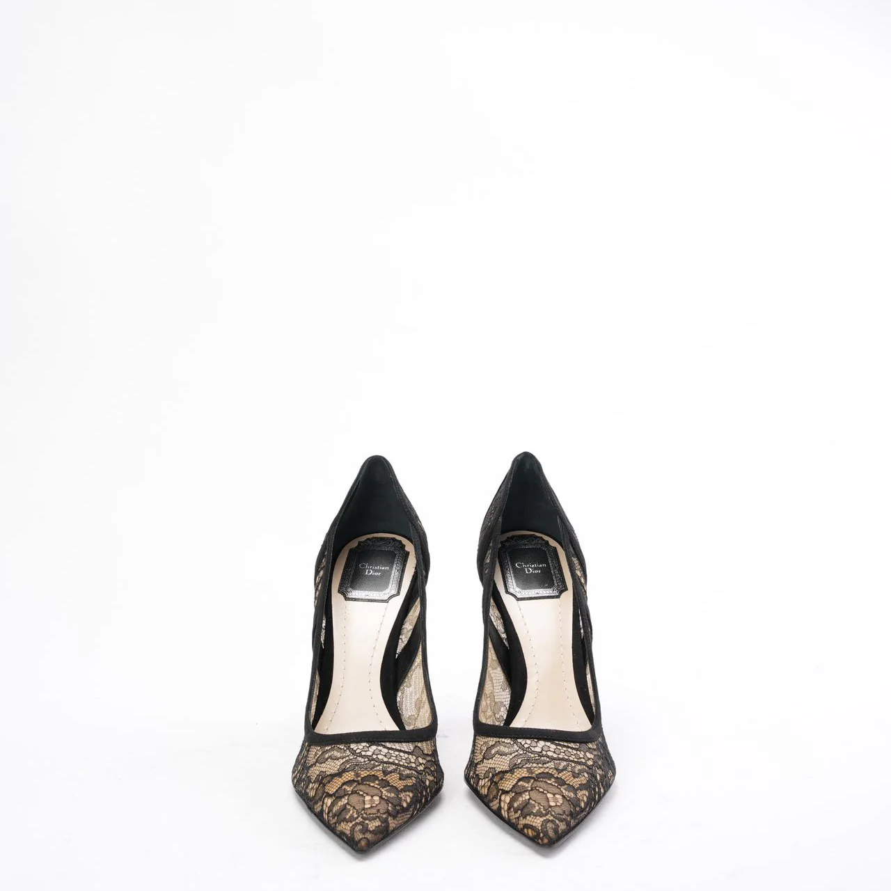 Dior Black Lace and Suede Pointed Toe Pumps Size 38.5