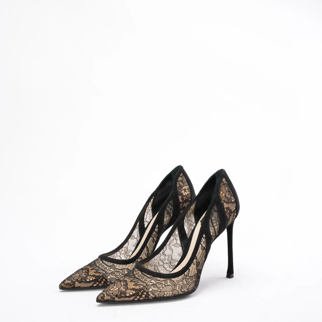 Dior Black Lace and Suede Pointed Toe Pumps Size 38.5