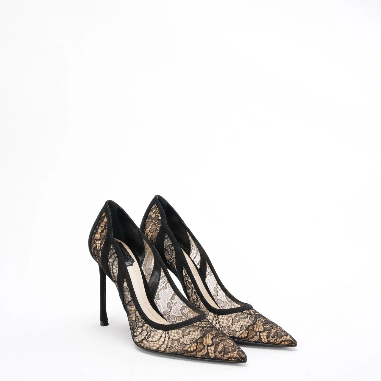 Dior Black Lace and Suede Pointed Toe Pumps Size 38.5