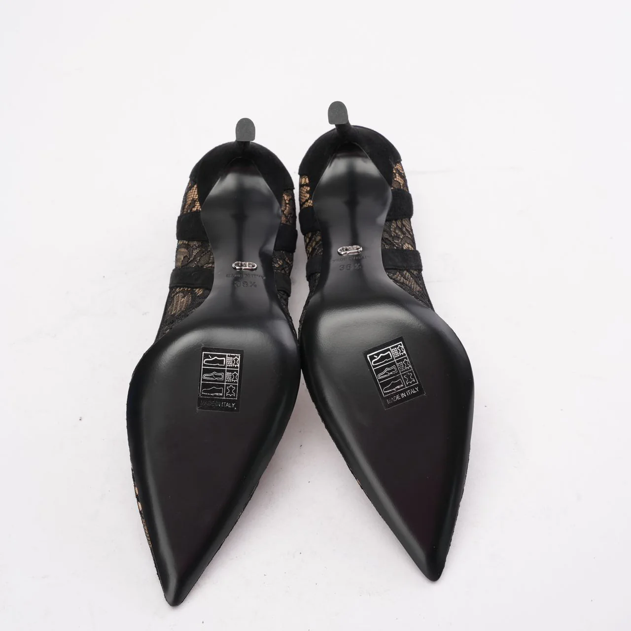 Dior Black Lace and Suede Pointed Toe Pumps Size 38.5