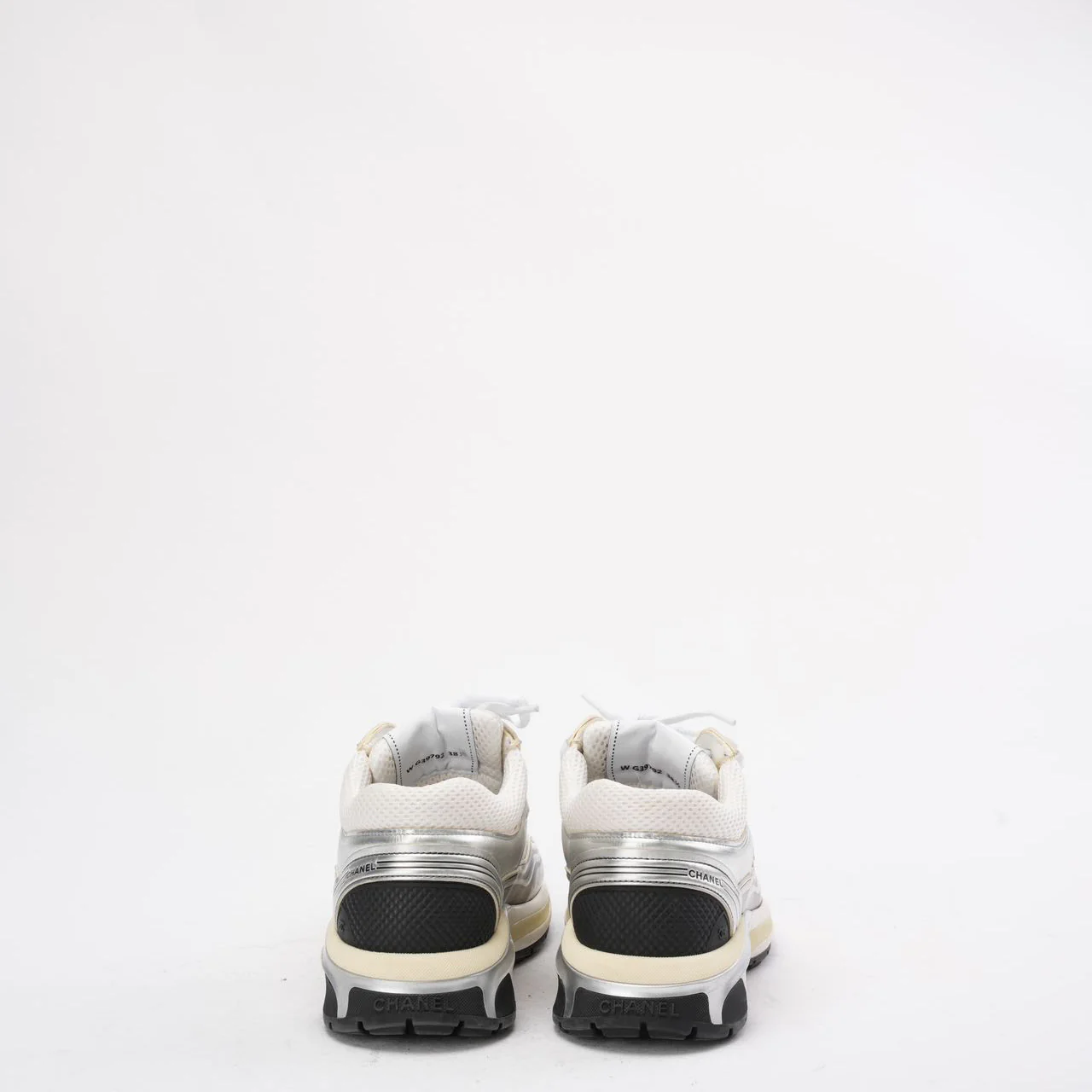 Chanel CC Logo Sneaker in White and Silver 38.5