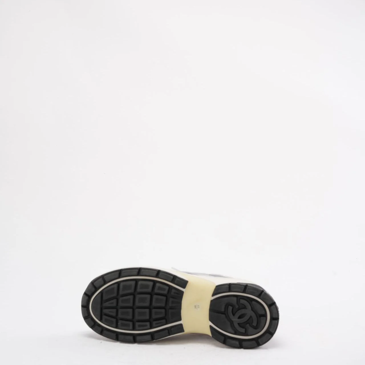 Chanel CC Logo Sneaker in White and Silver 38.5