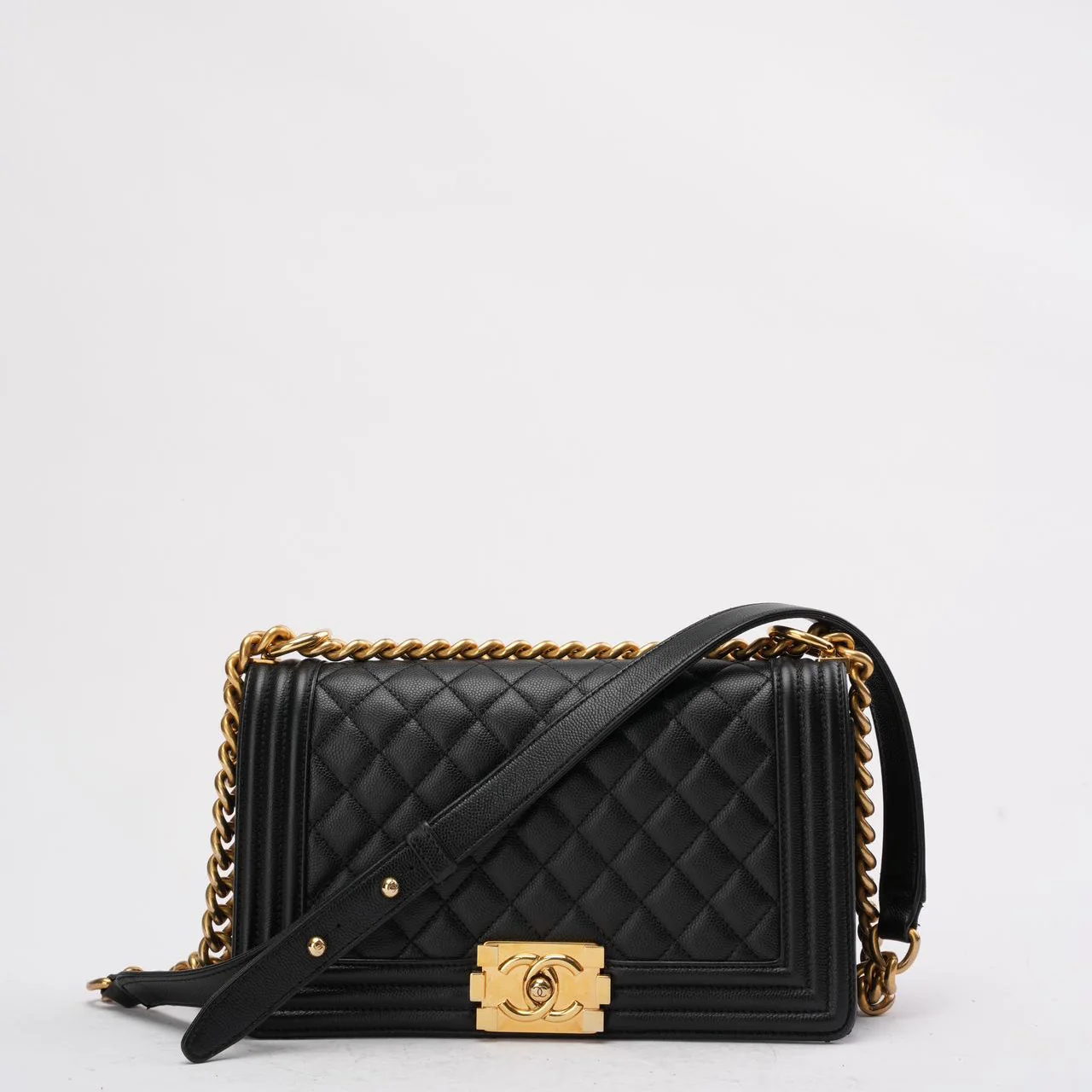 Chanel Boy Medium Black Flap Bag Quilted Caviar 2019