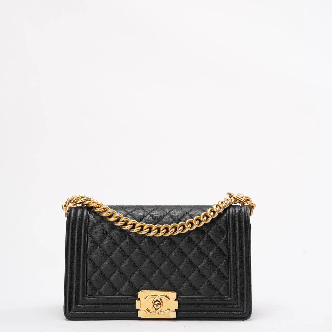 Chanel Boy Medium Black Flap Bag Quilted Caviar 2019