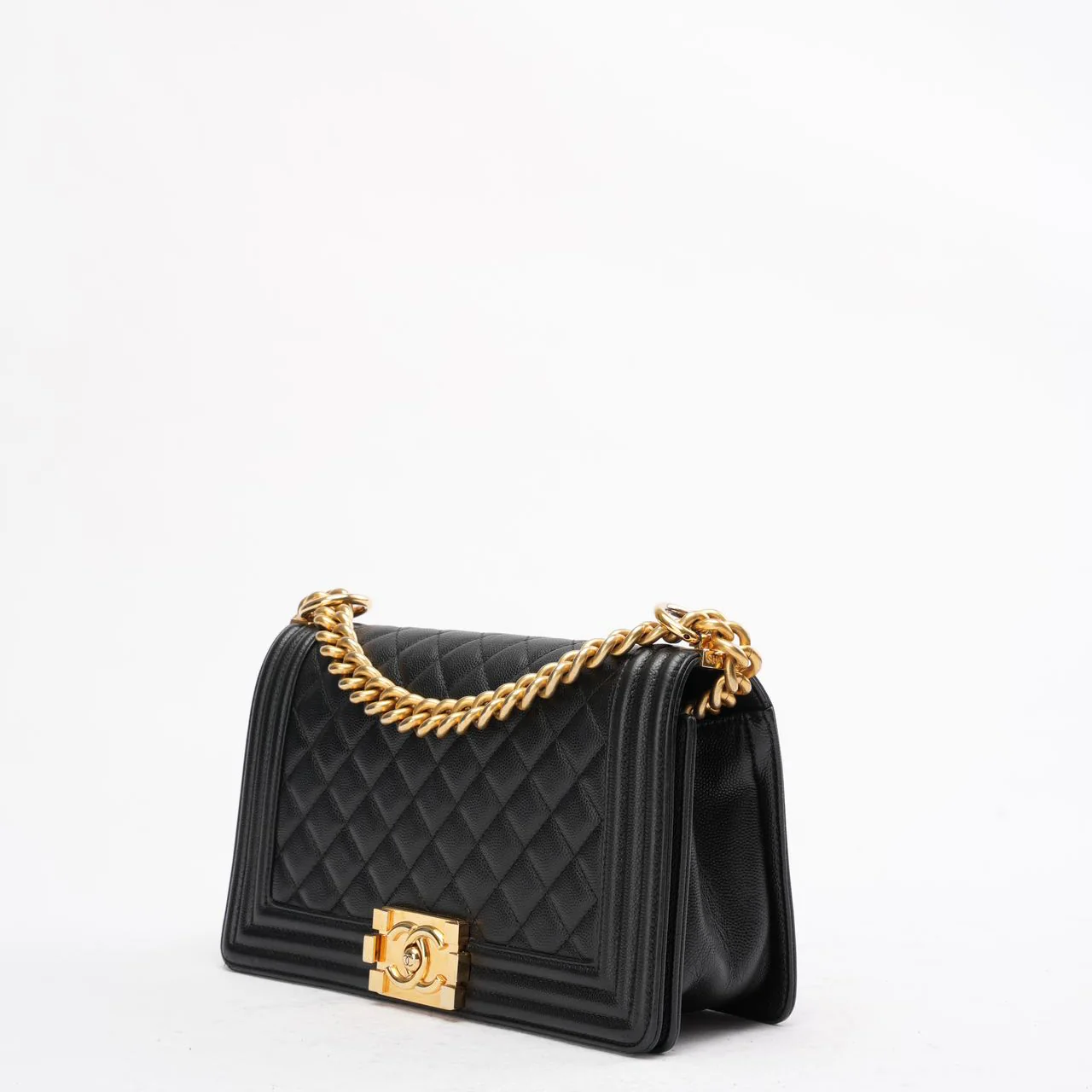Chanel Boy Medium Black Flap Bag Quilted Caviar 2019