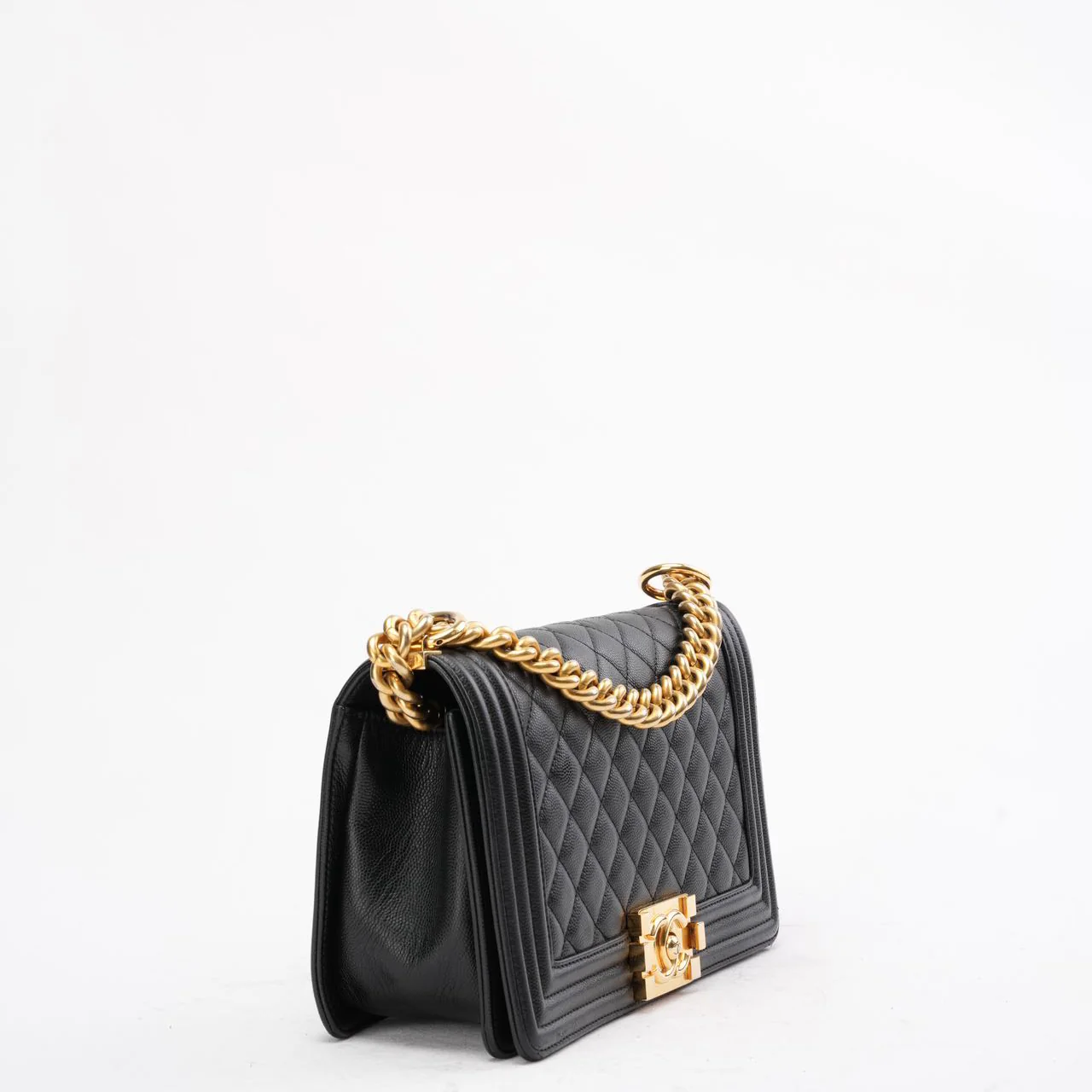 Chanel Boy Medium Black Flap Bag Quilted Caviar 2019