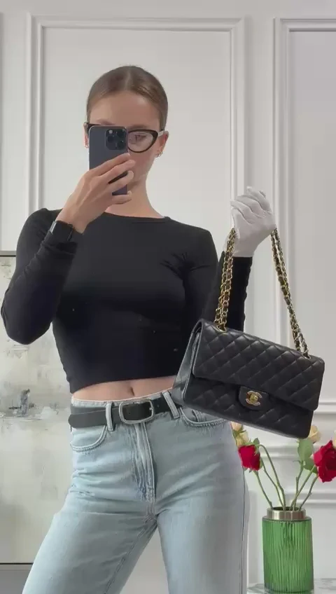 Chanel Classic Medium Double Flap Bag  Black Lambskin 2012