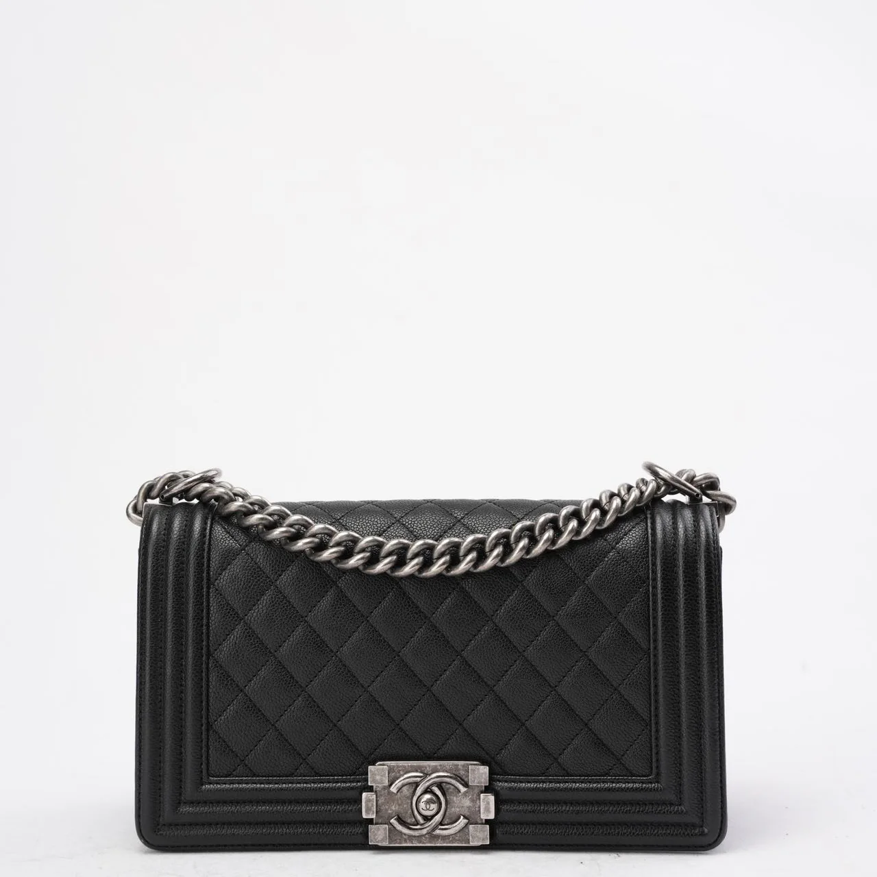Chanel Boy Medium Black Flap Bag Quilted Caviar 2017