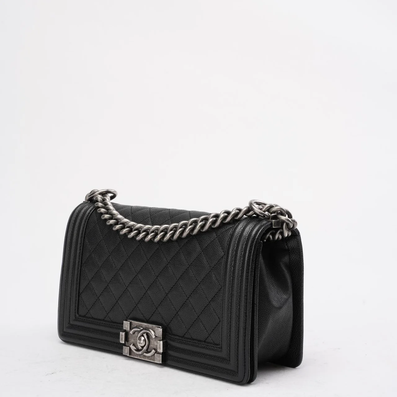Chanel Boy Medium Black Flap Bag Quilted Caviar 2017