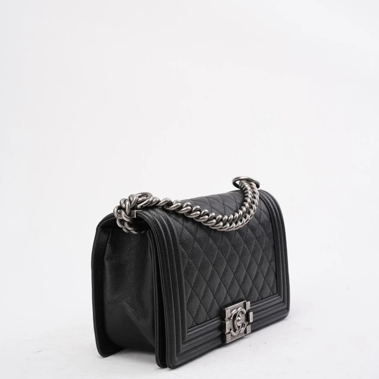 Chanel Boy Medium Black Flap Bag Quilted Caviar 2017