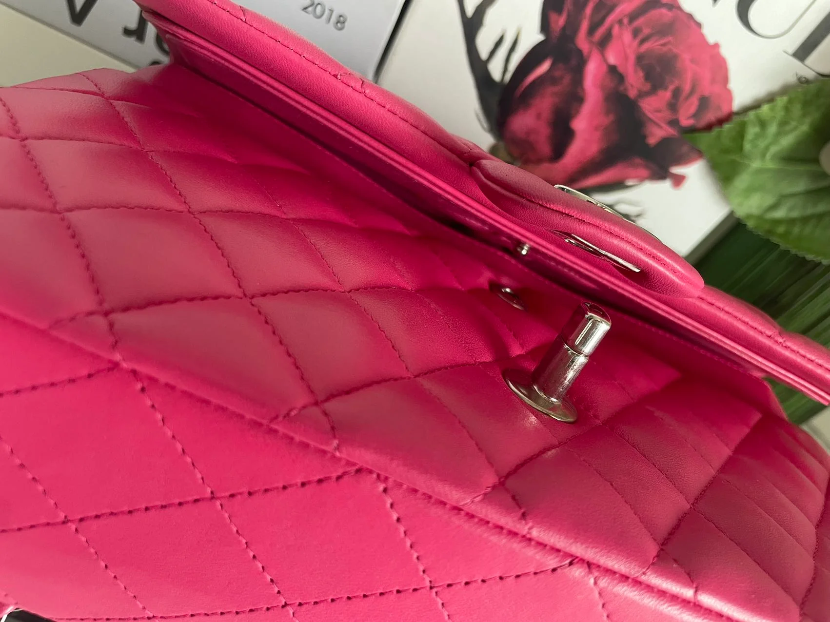 Chanel Timeless Classic Medium Double Flap Bag Hot Pink Lambskin with Silver Hardware