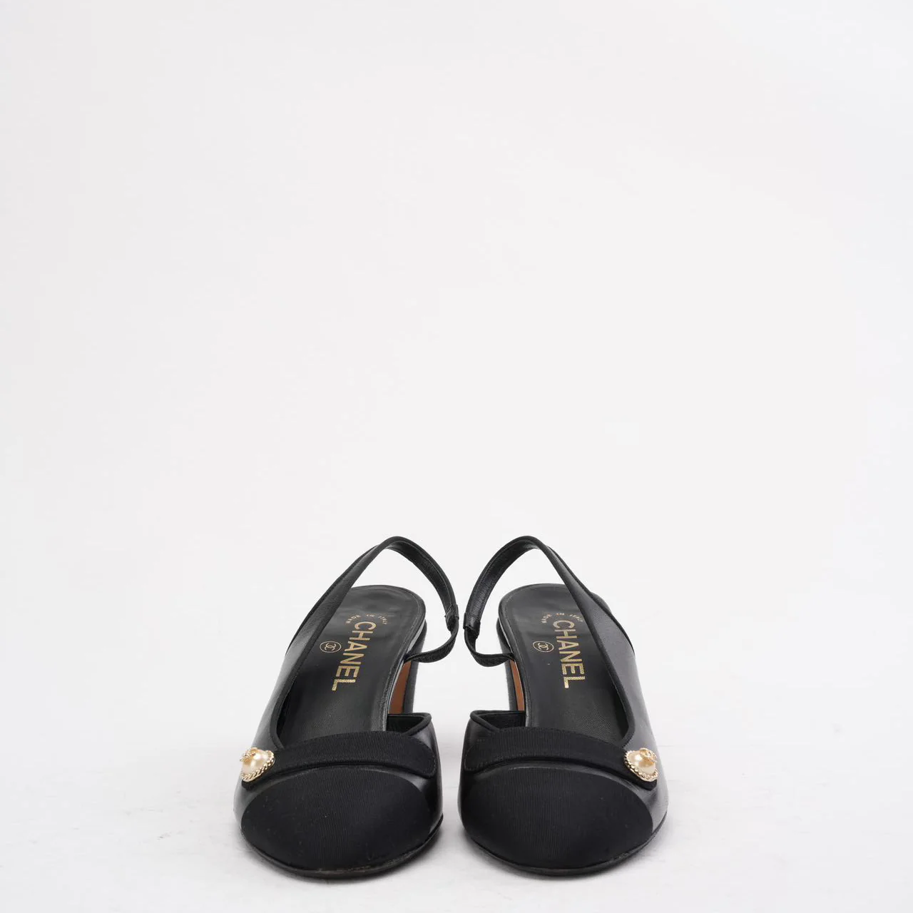 Chanel Black Suede & Leather CC Slingback Pumps 39C