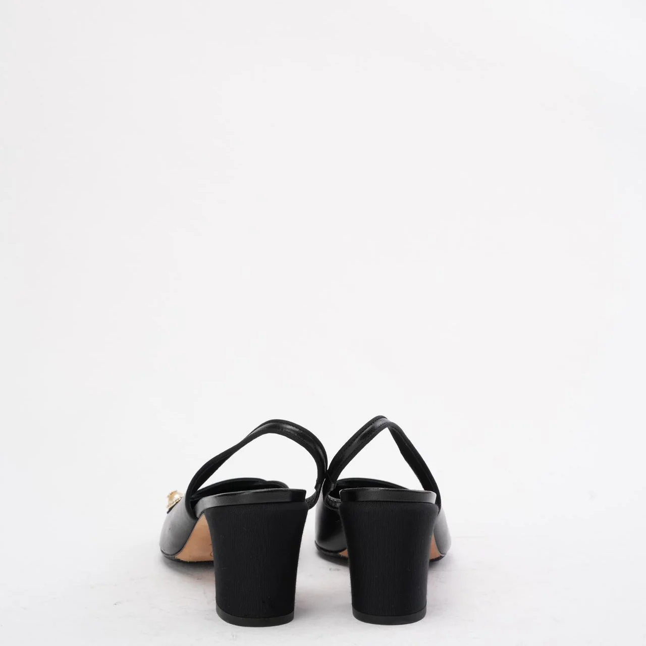 Chanel Black Suede & Leather CC Slingback Pumps 39C