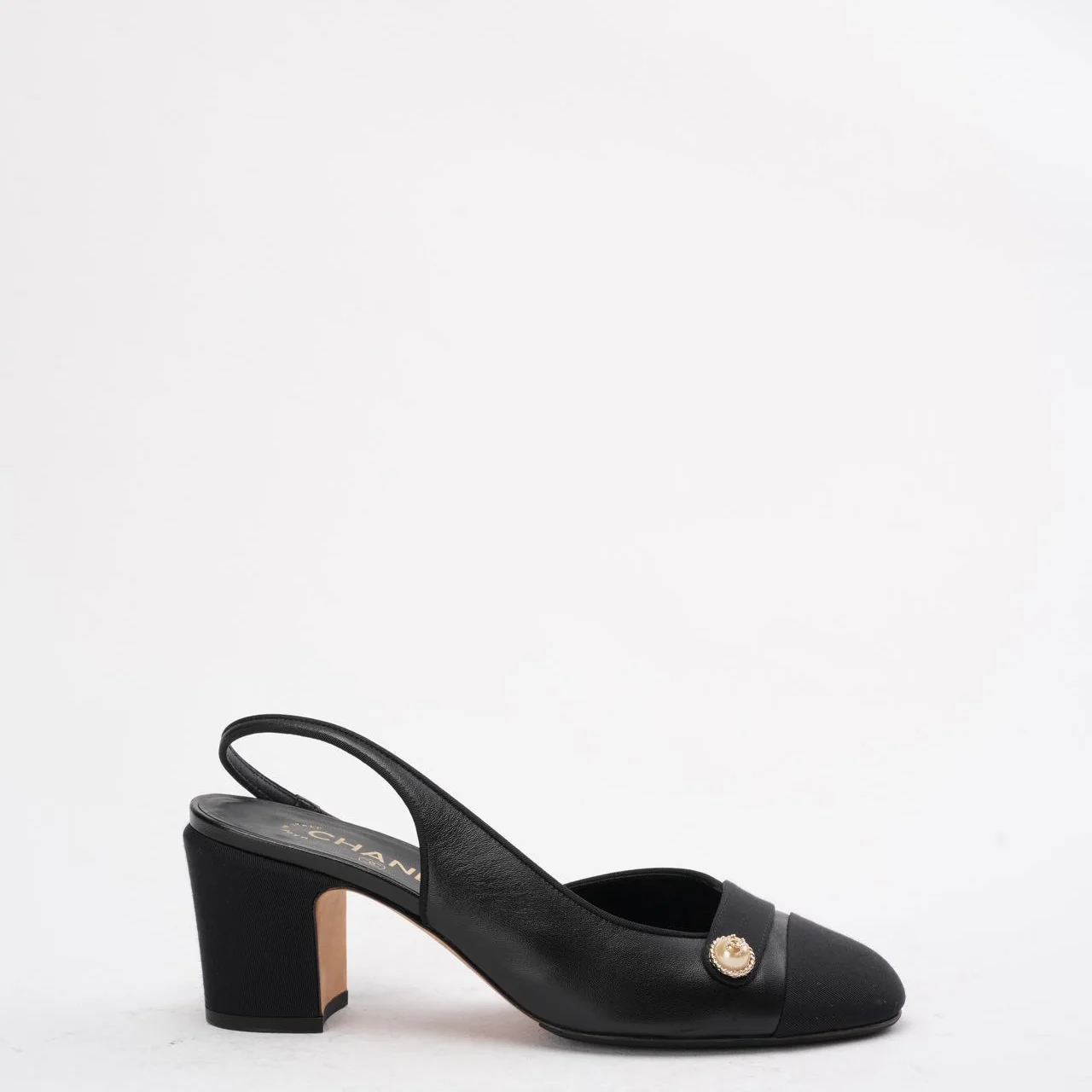 Chanel Black Suede & Leather CC Slingback Pumps 39C