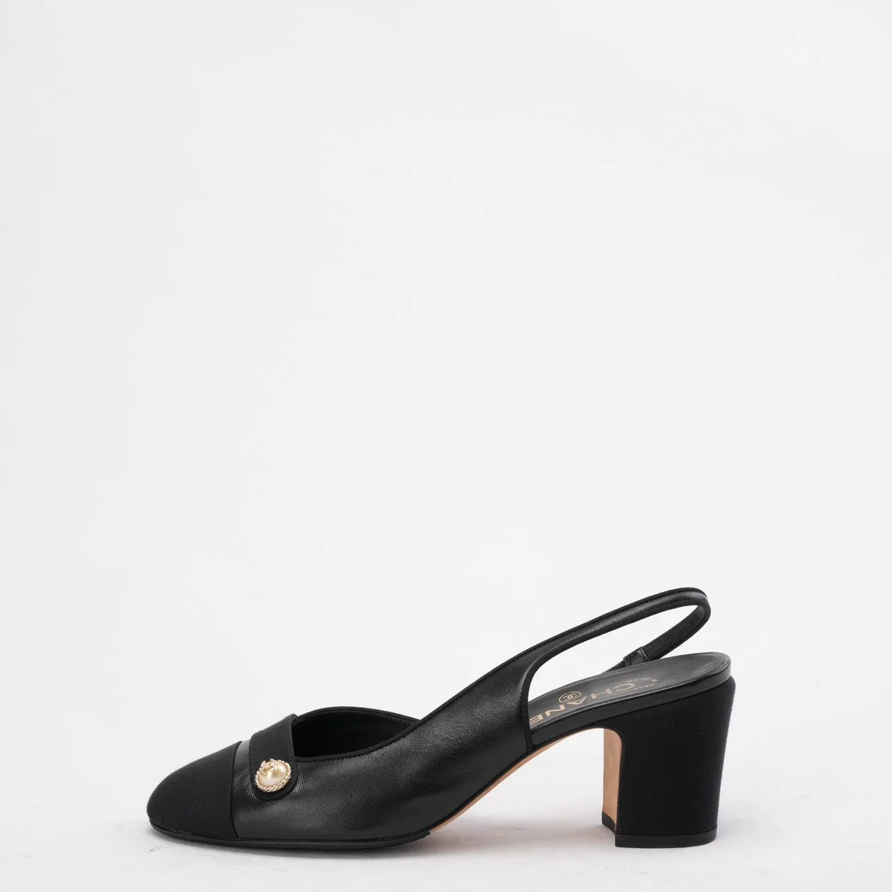 Chanel Black Suede & Leather CC Slingback Pumps 39C
