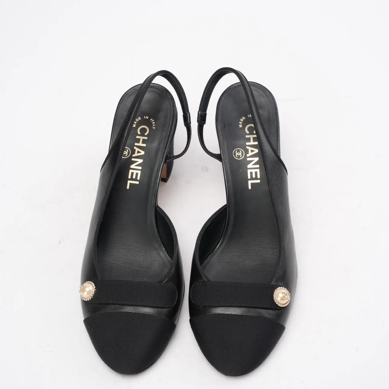 Chanel Black Suede & Leather CC Slingback Pumps 39C