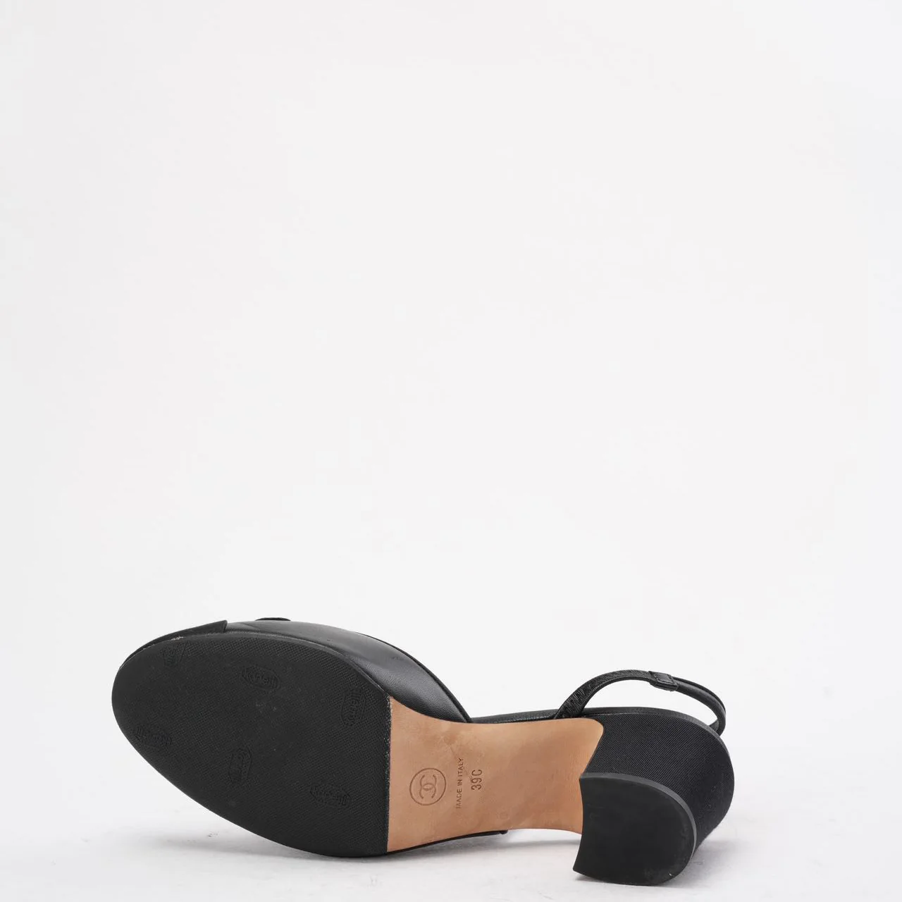 Chanel Black Suede & Leather CC Slingback Pumps 39C