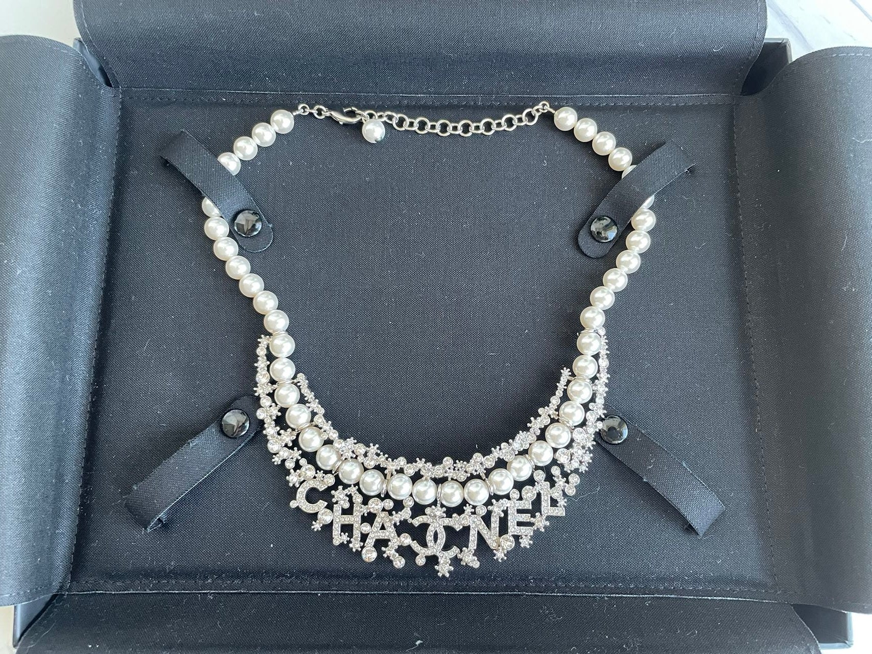 Chanel Pearl Necklace with Crystals and CC Logo