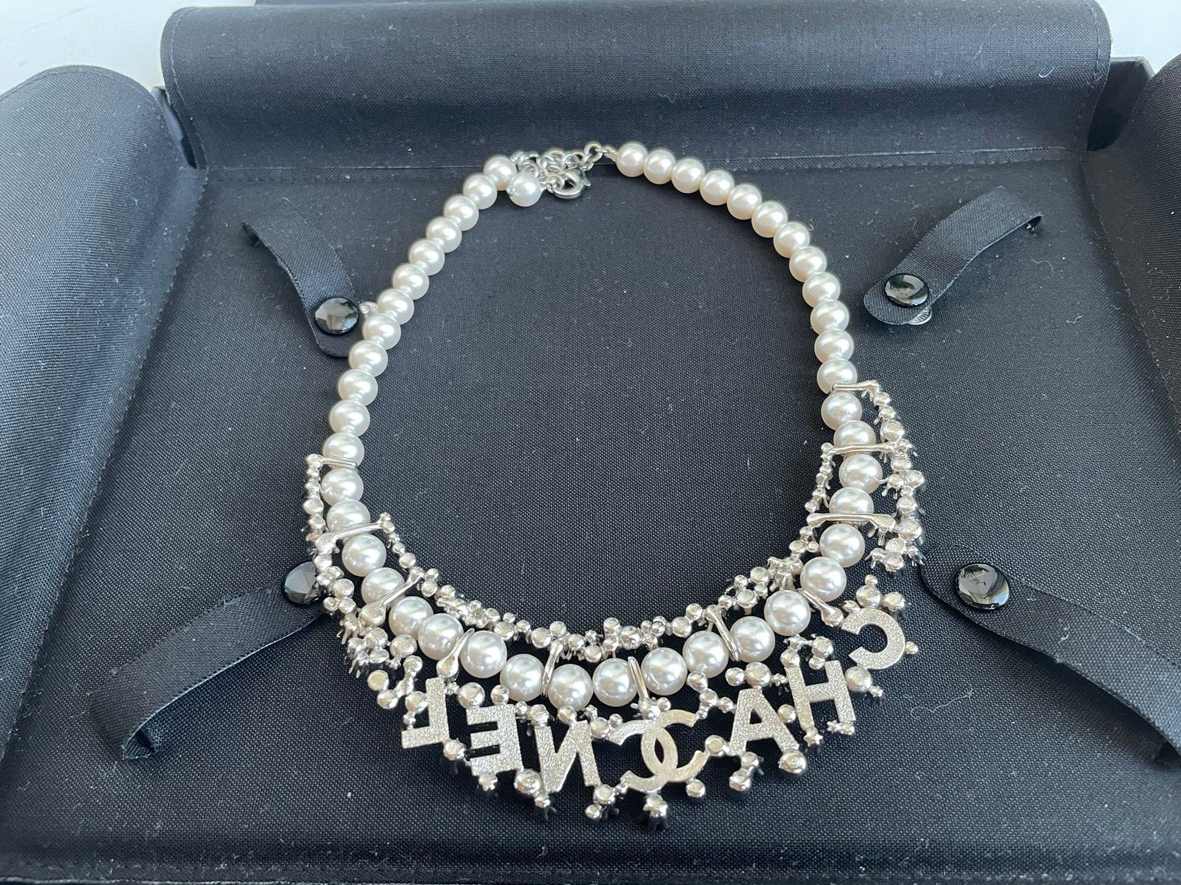 Chanel Pearl Necklace with Crystals and CC Logo