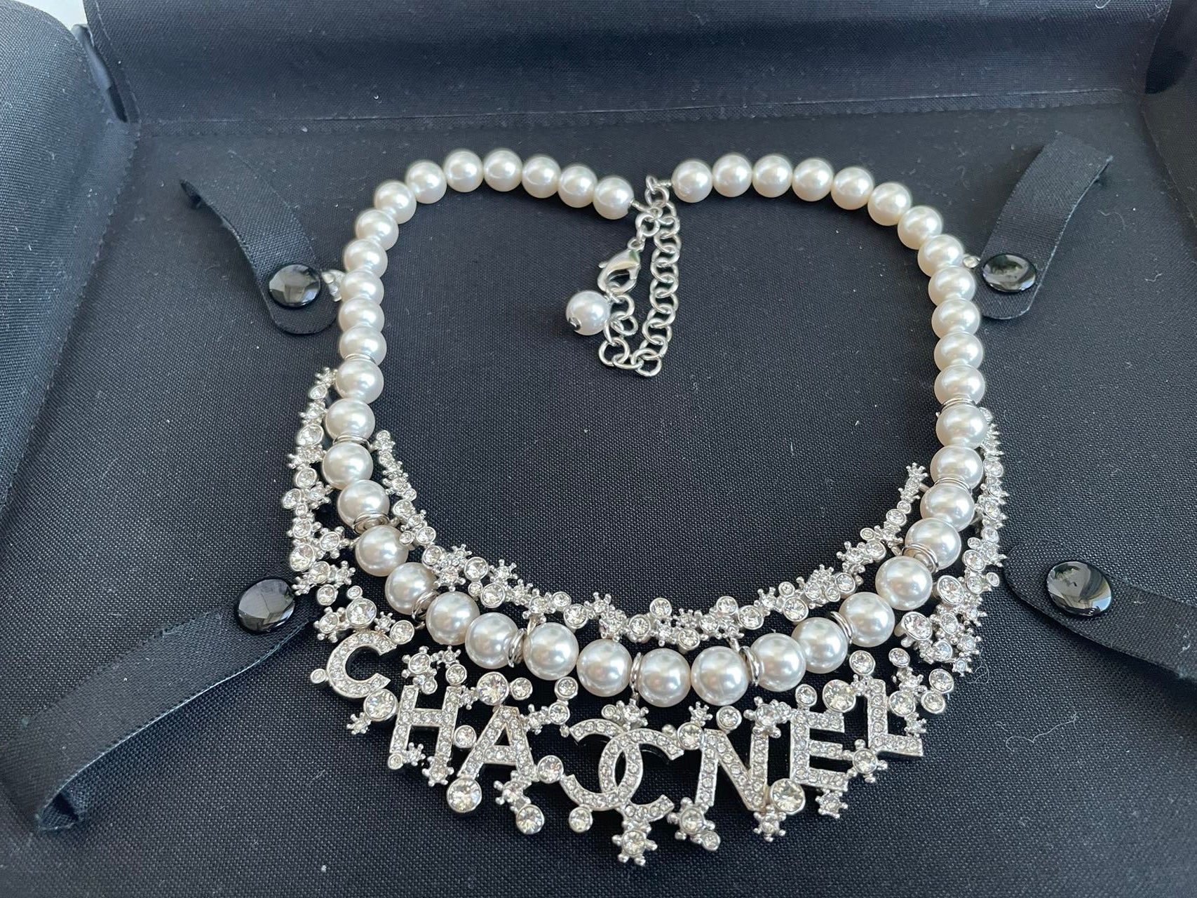 Chanel Pearl Necklace with Crystals and CC Logo