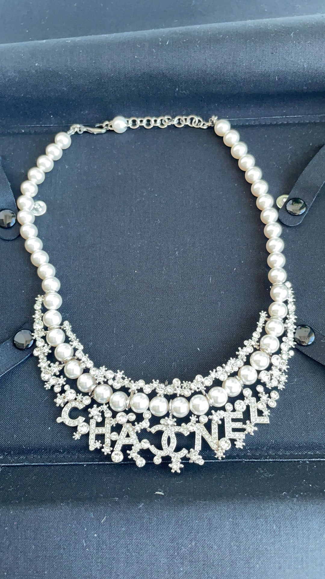 Chanel Pearl Necklace with Crystals and CC Logo