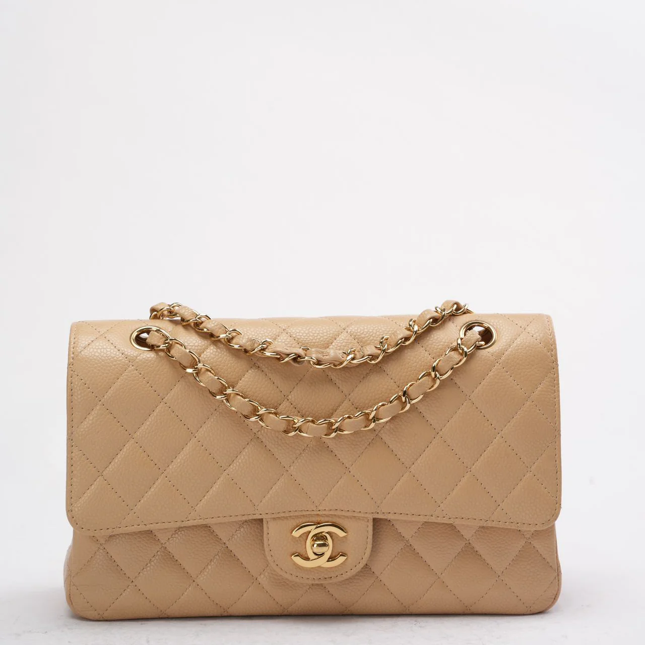 Chanel Beige Medium Double Flap Caviar 2014