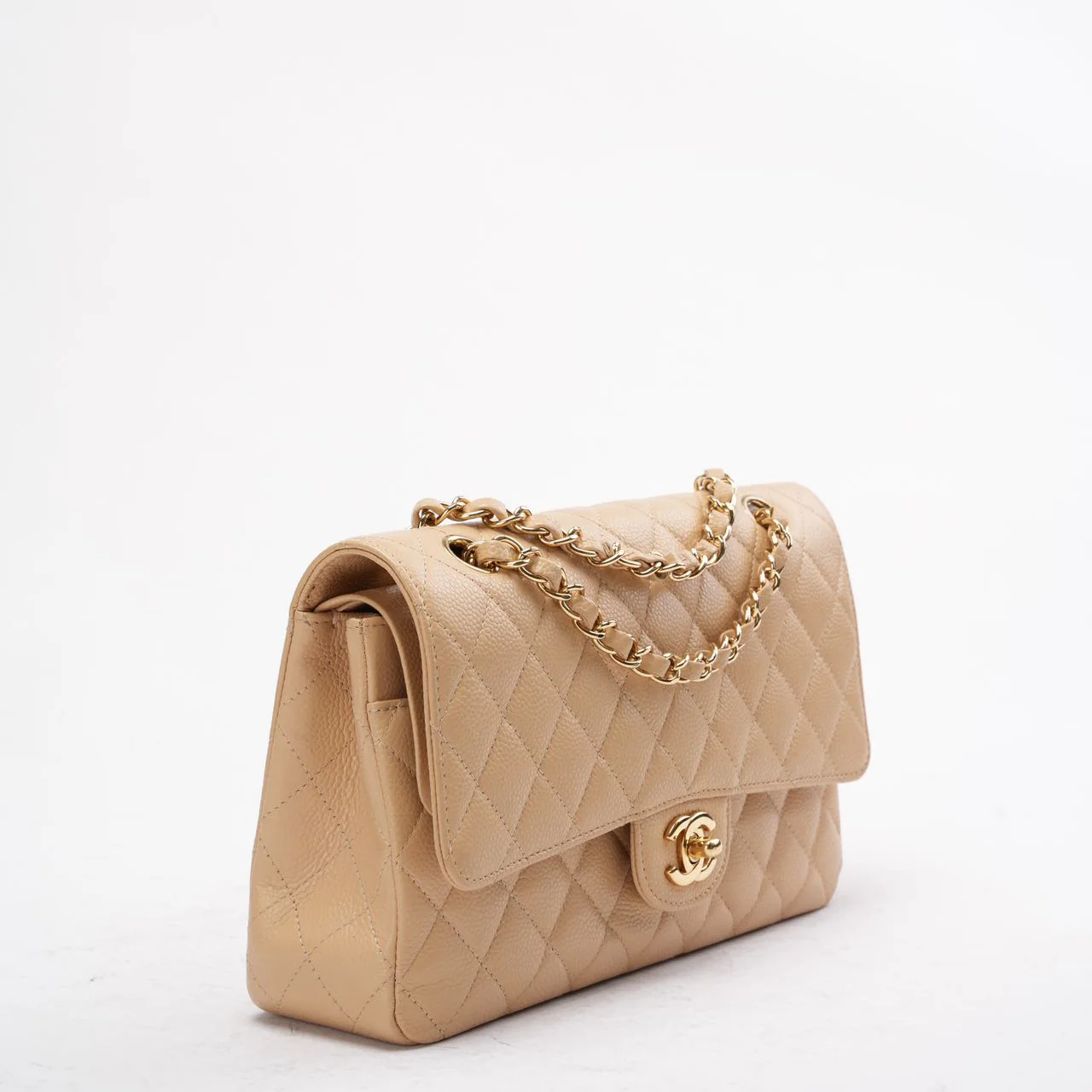 Chanel Beige Medium Double Flap Caviar 2014