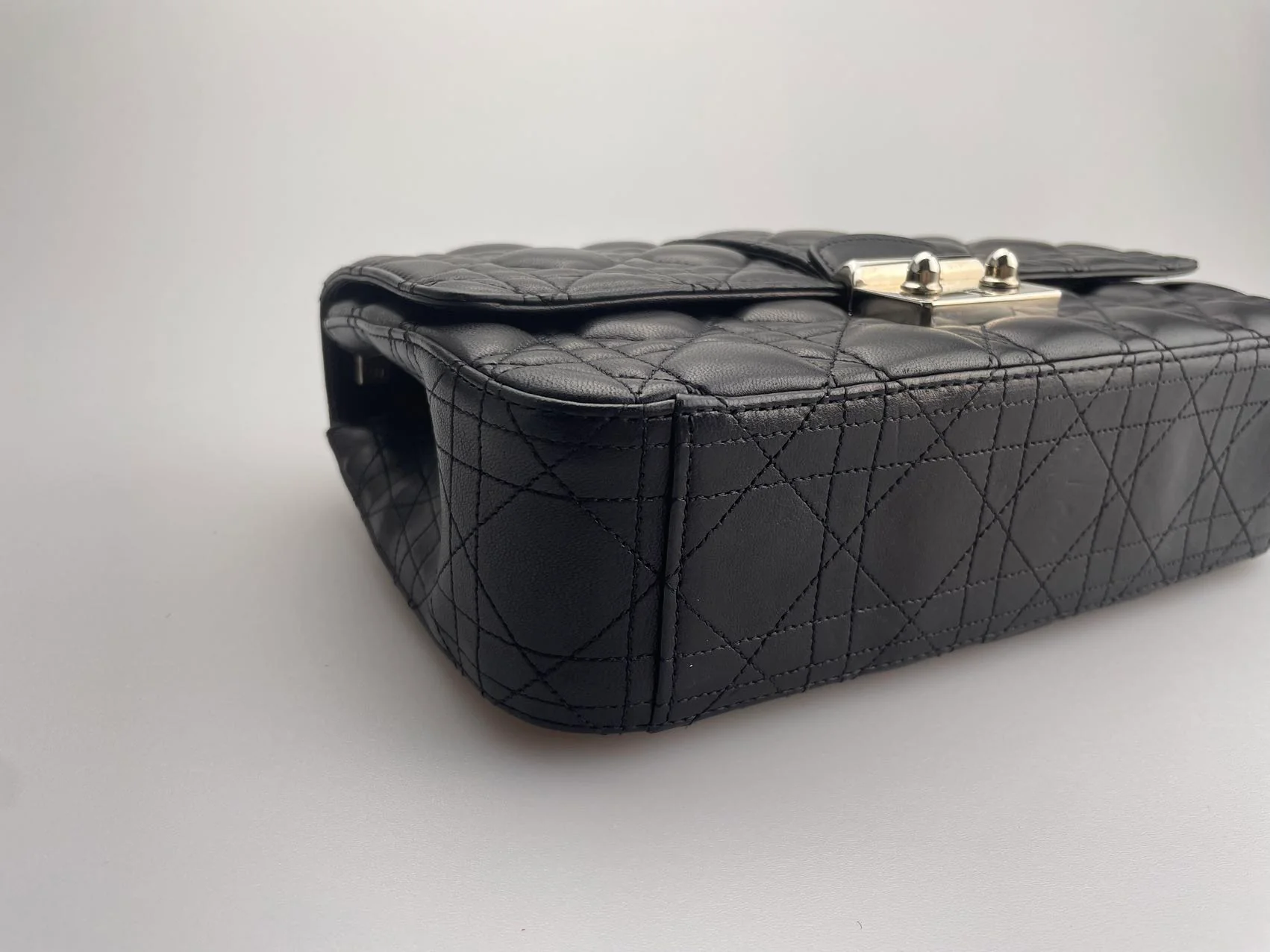 Dior Miss Dior Shoulder Bag in Black Lambskin Leather with Silver Hardware Corner