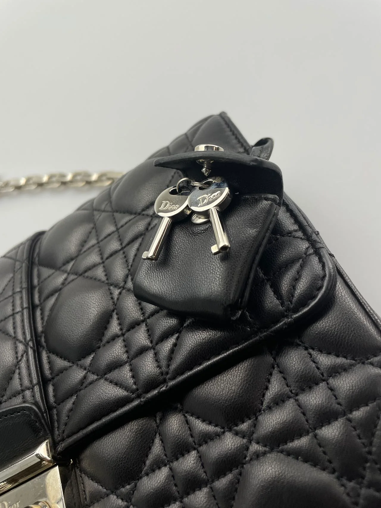 Dior Miss Dior Shoulder Bag in Black Lambskin Leather with Silver Hardware