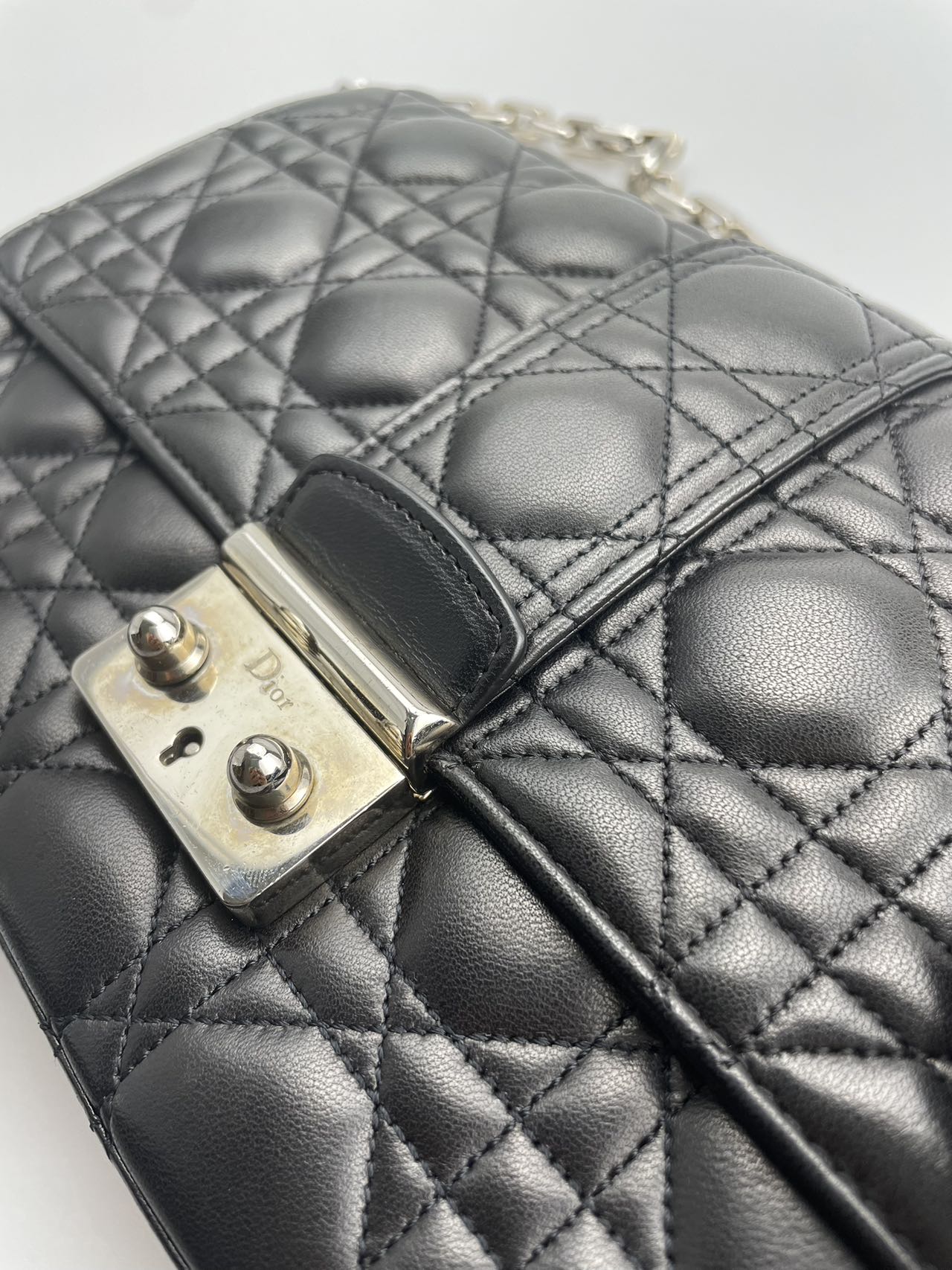 Dior Miss Dior Shoulder Bag in Black Lambskin Leather with Silver Hardware