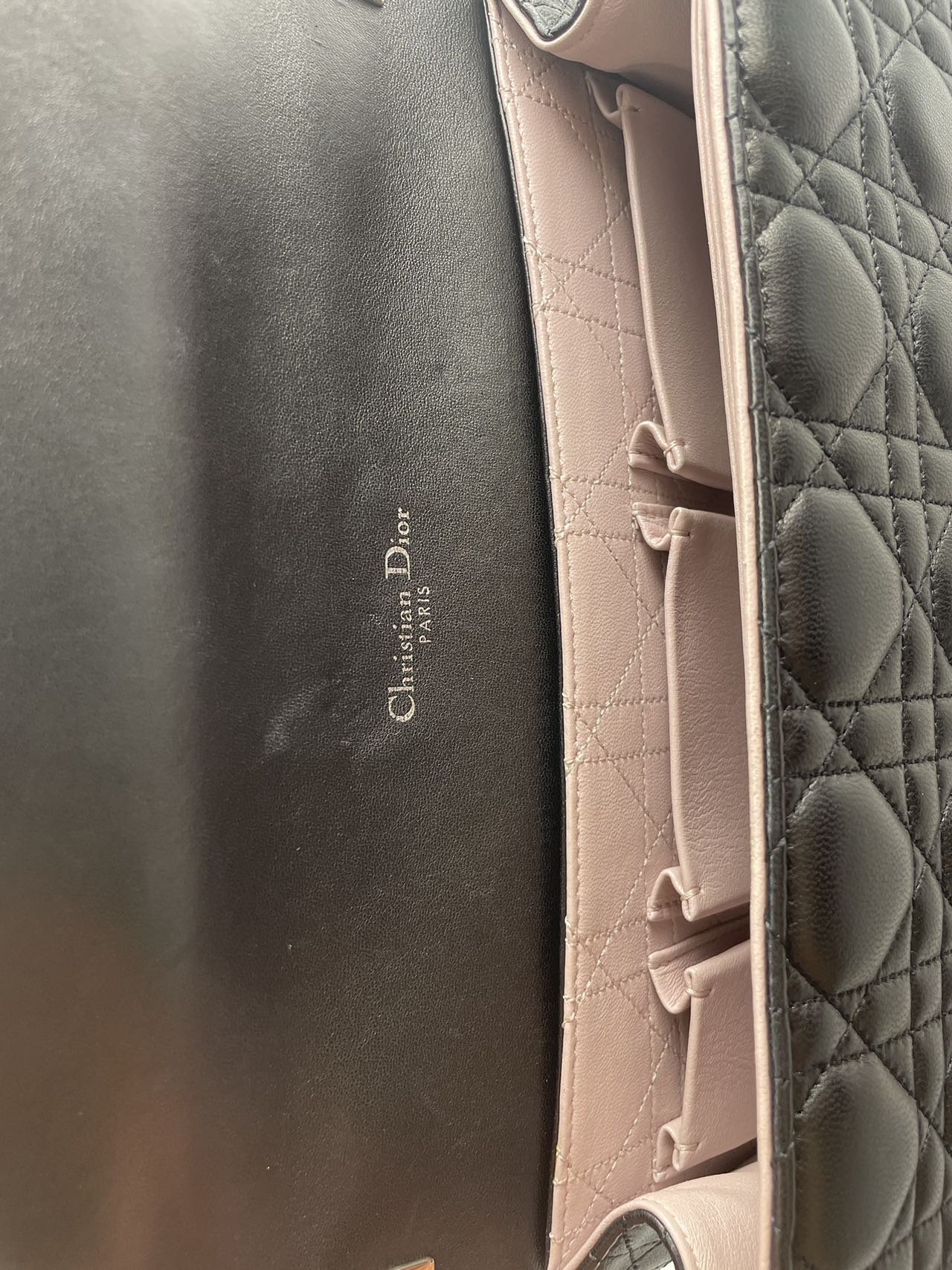 Dior Miss Dior Shoulder Bag in Black Lambskin Leather with Silver Hardware Inside