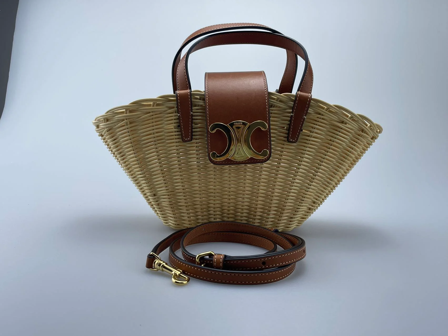 Celine Teen Couffin Basket Bag in Wicker and Natural Calfskin