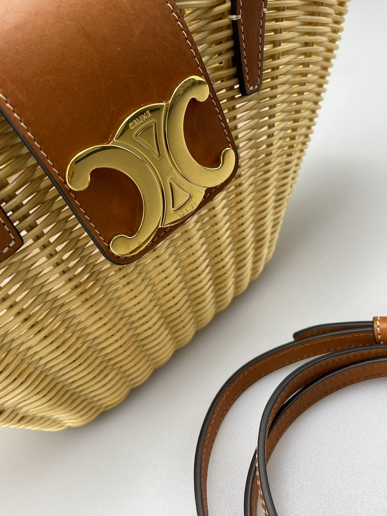 Celine Teen Couffin Basket Bag in Wicker and Natural Calfskin Logo 