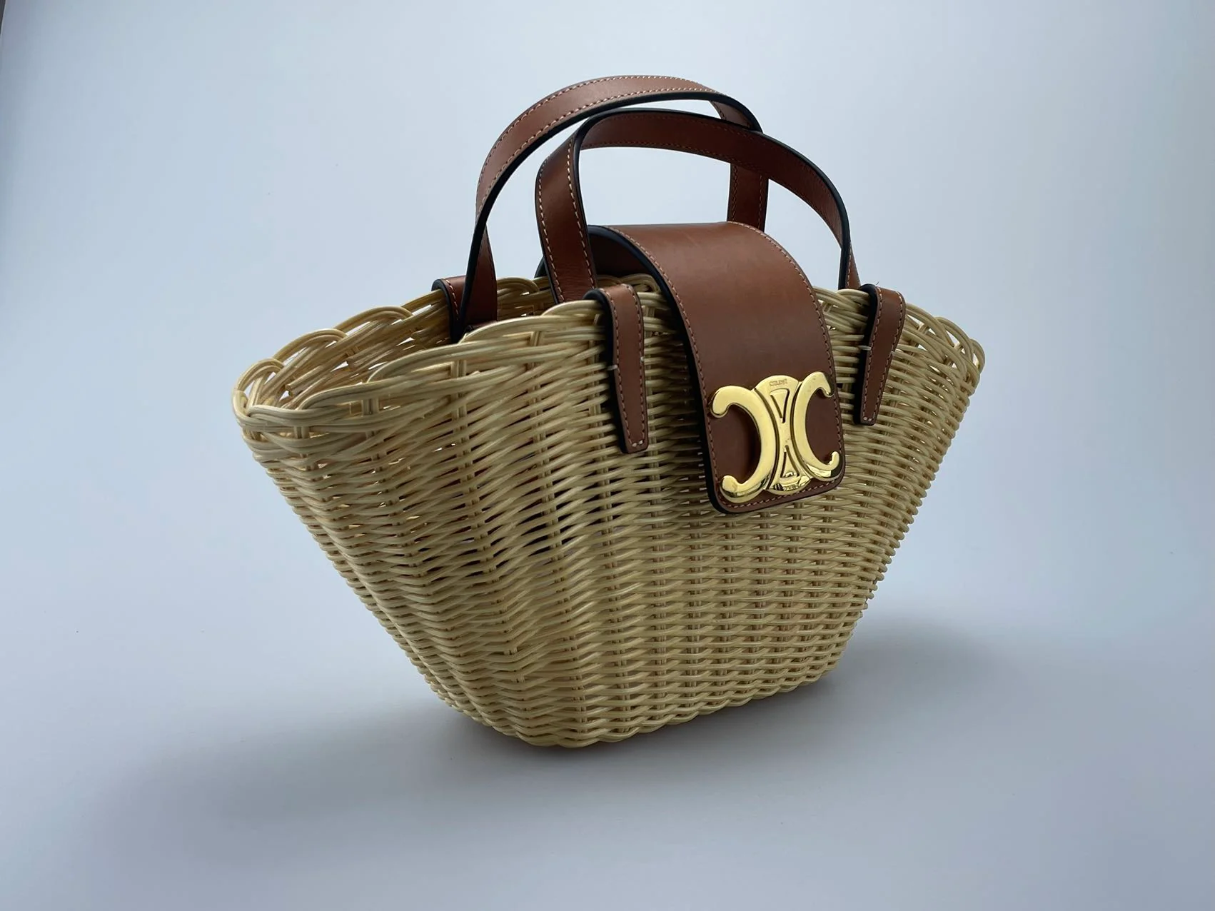 Celine Teen Couffin Basket Bag in Wicker and Natural Calfskin Side