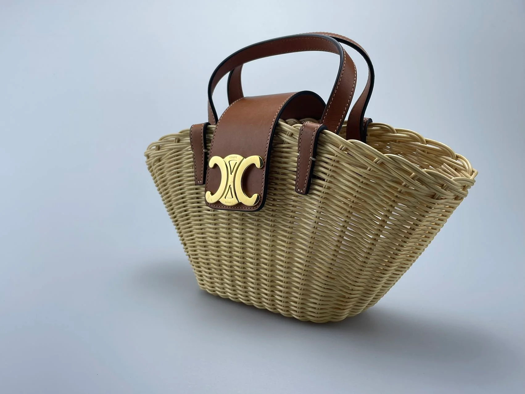 Celine Teen Couffin Basket Bag in Wicker and Natural Calfskin