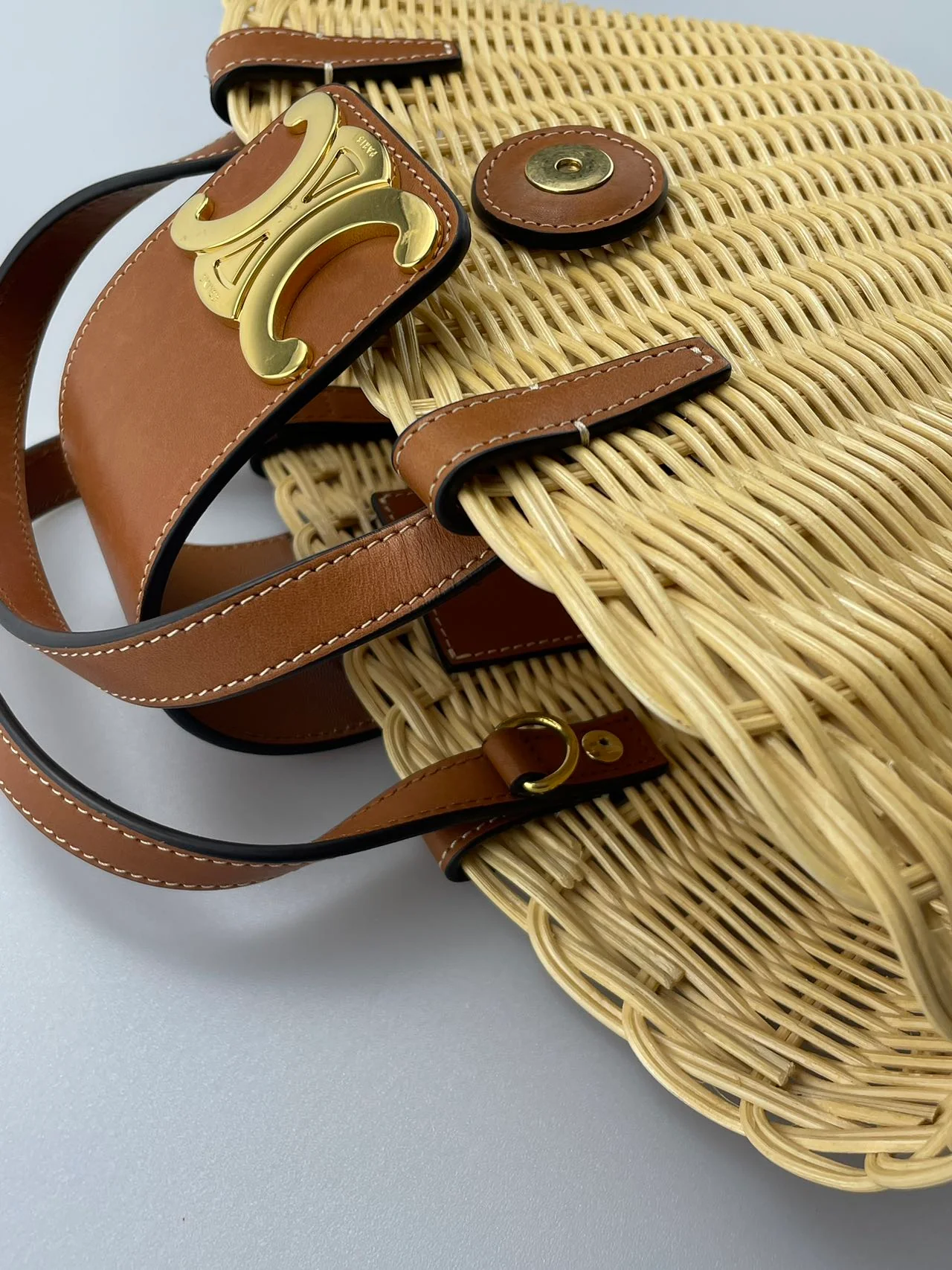 Celine Teen Couffin Basket Bag in Wicker and Natural Calfskin