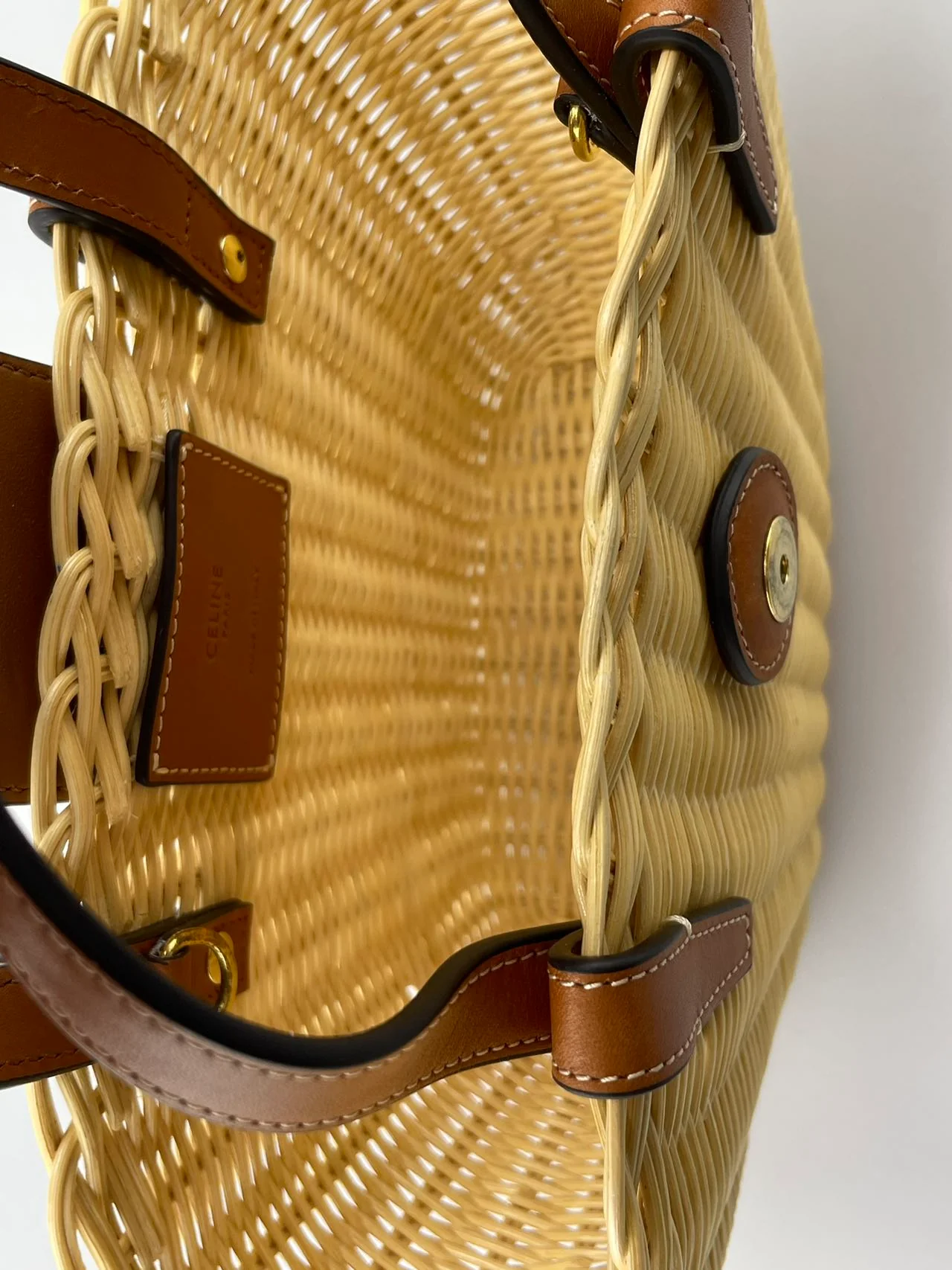 Celine Teen Couffin Basket Bag in Wicker and Natural Calfskin Inside