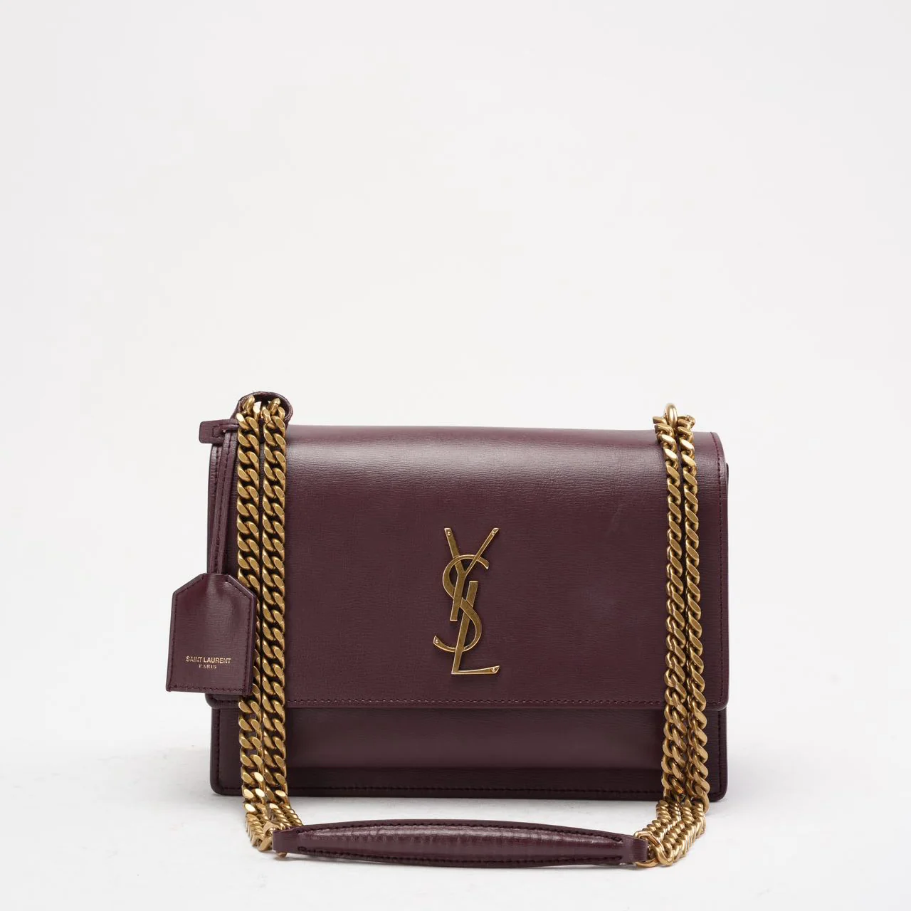 Saint Laurent Medium Burgundy Sunset Box Leder