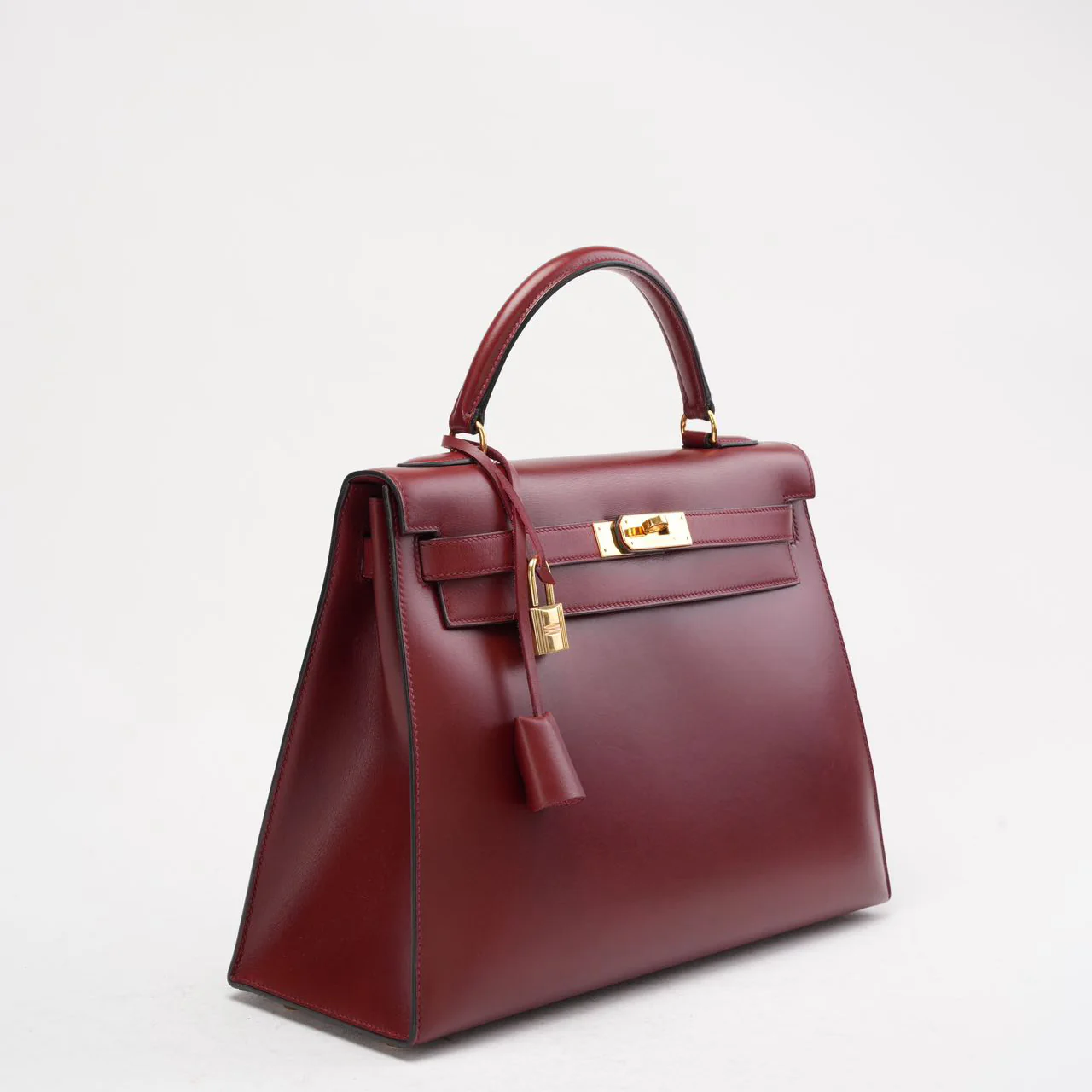 Hermes Vintgae Kelly 32 Burgundy Red Box Leather 1993