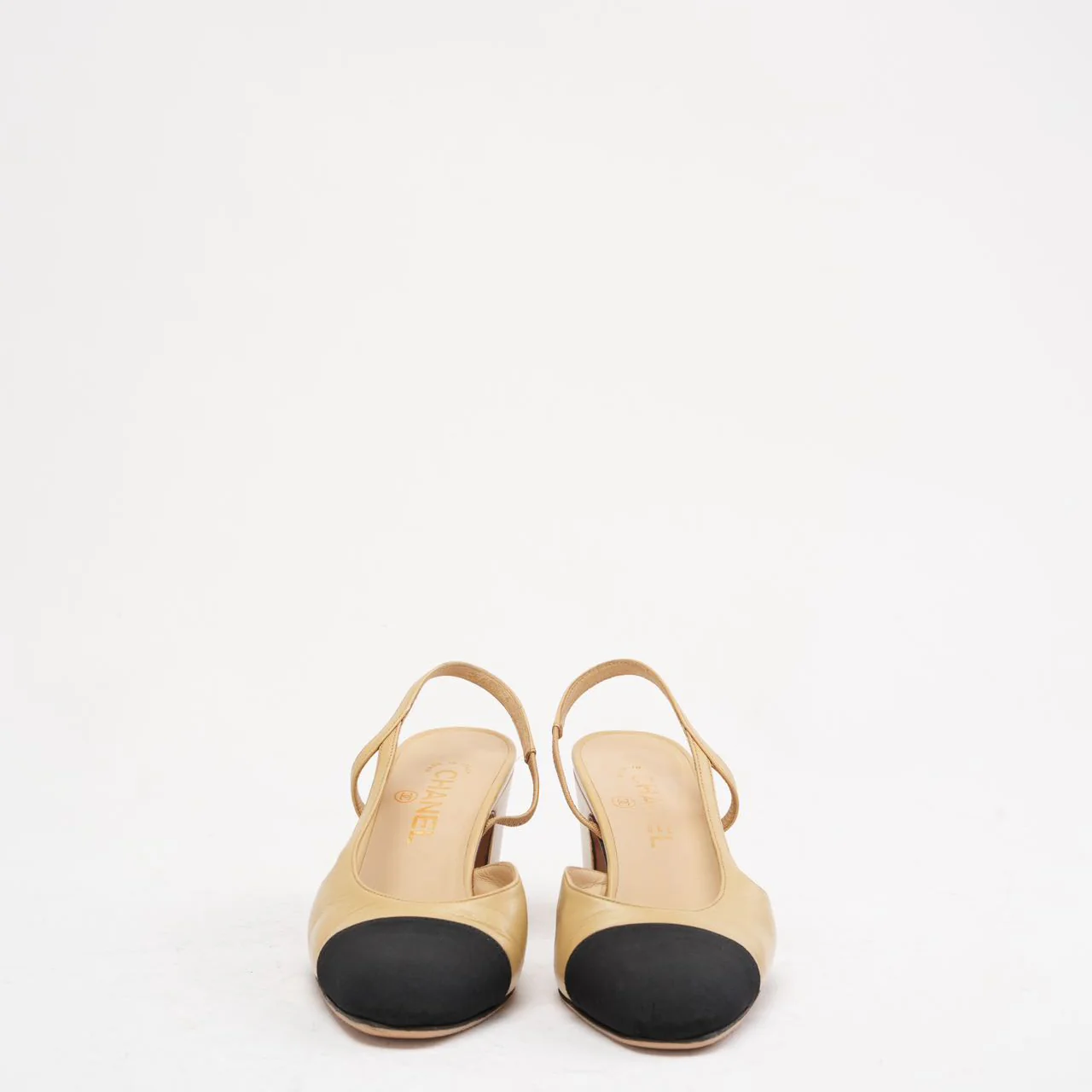 Chanel Black / Beige Cap Toe Slingback 38C