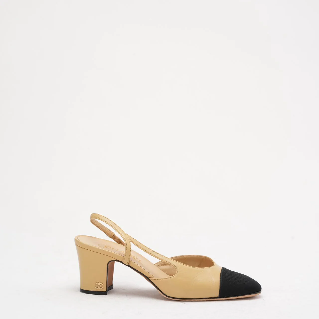 Chanel Black / Beige Cap Toe Slingback 38C